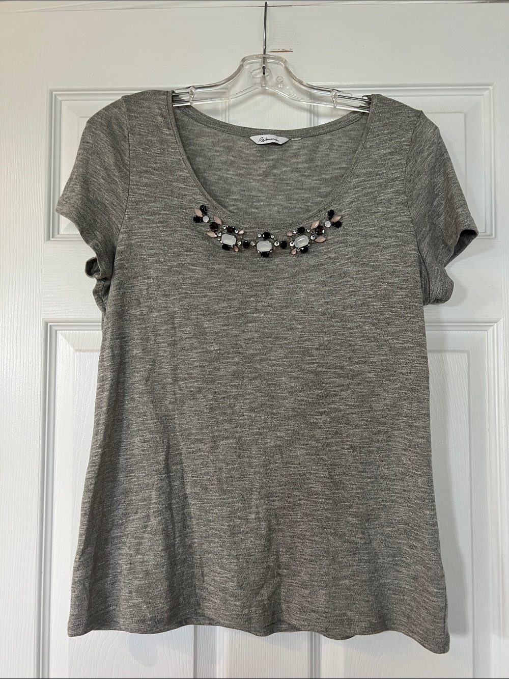 Reitmans Gray Short-Sleeve Top with Jewel Neckline